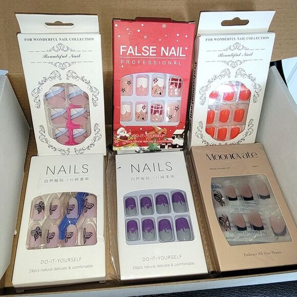 6 Packages of False Fake Nails New in Boxes - Picture 9 of 10